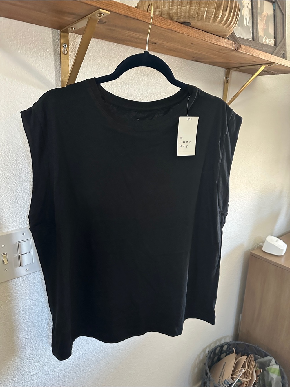 A new day Black Sleeveless Crewneck Muscle Tee